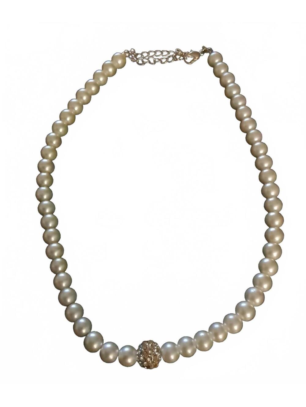 Elegant Pearl Necklace with Rhinestone Accent Bead